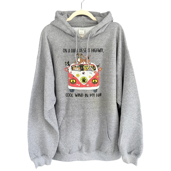 Gildan Dog Graphic Hoodie XL On A Dark Desert Highway Cool Wind - Picture 1 of 6